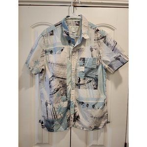 MEN'S SZ LARGE AMERICAN EAGLE BUTTON SHORT SLEEVE SURFER SHIRT BEACHY POCKET
